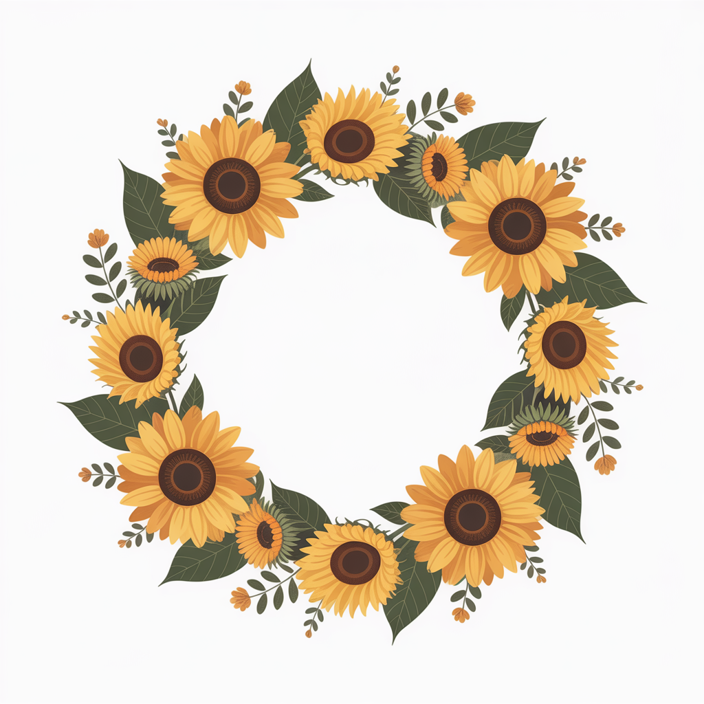 Flat vector illustration of a sunflower wreath