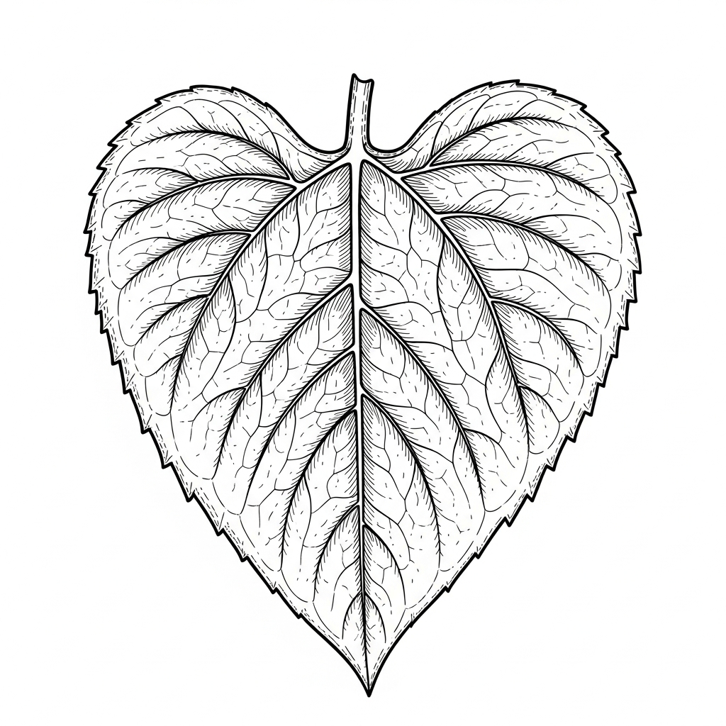 Line art illustration of a sunflower leaf