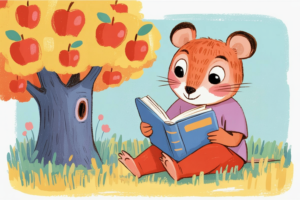 Children's book style illustration of reading under a tree