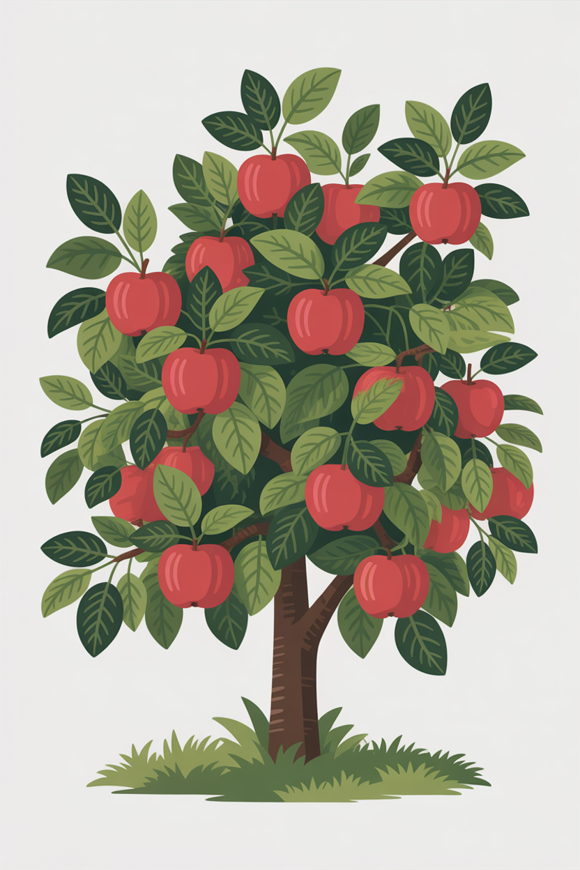 Flat vector illustration of an apple tree