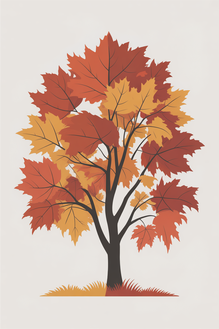 Flat vector illustration of an autumn maple tree
