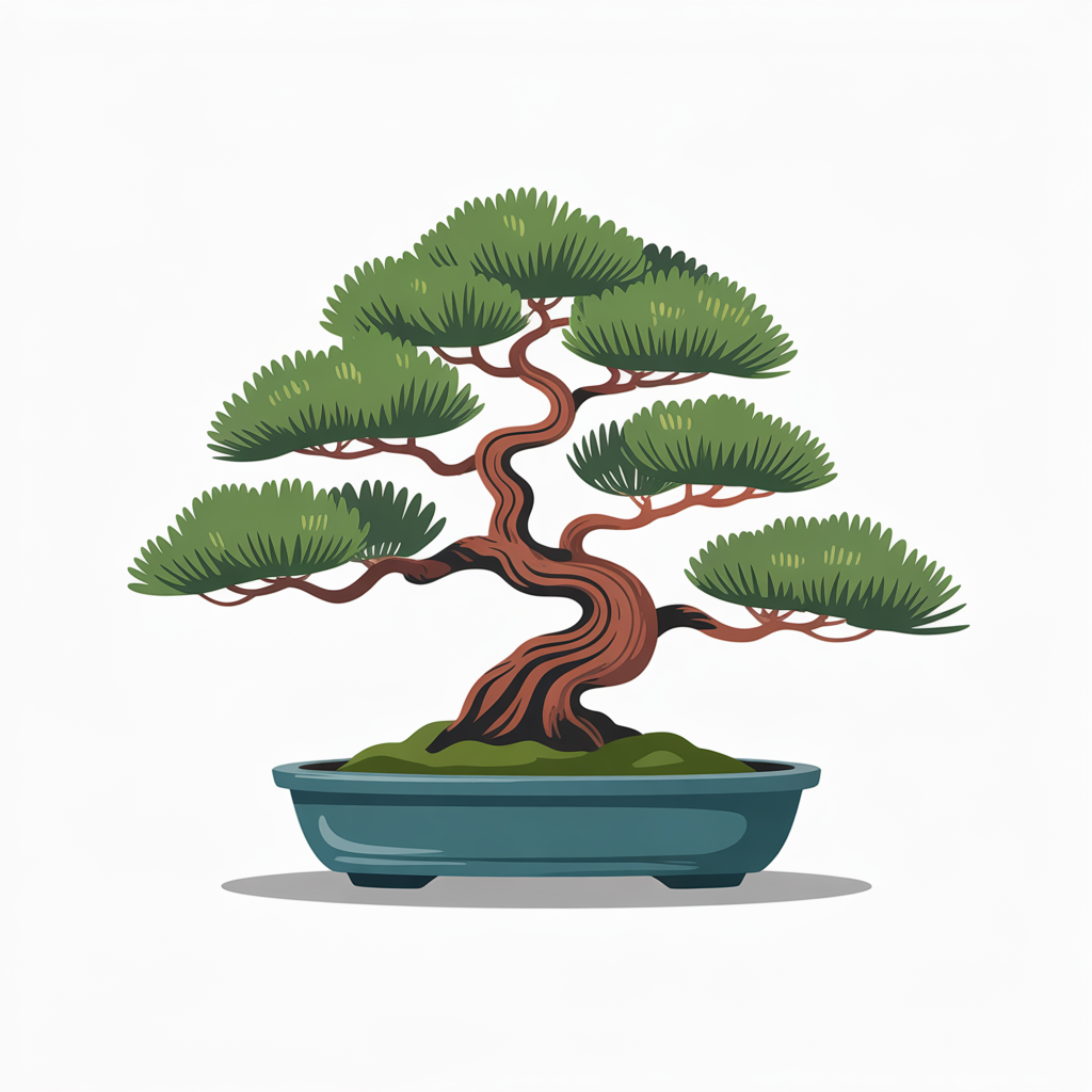 Flat vector illustration of a bonsai tree in a pot