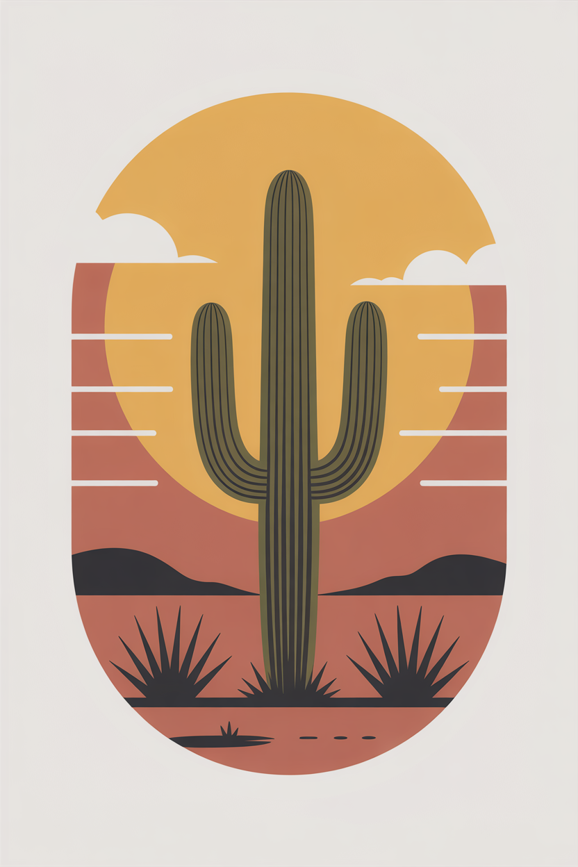 Flat vector illustration of a saguaro cactus in the desert