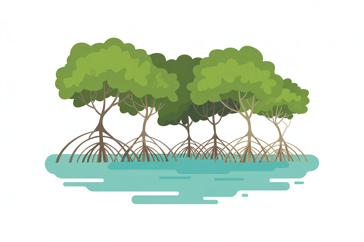 Flat vector illustration of mangrove trees in water