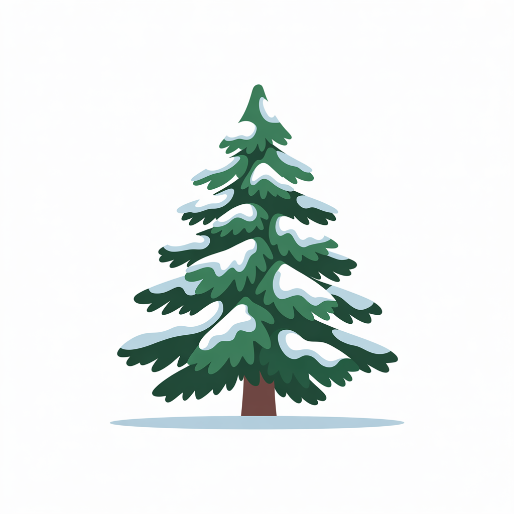 Flat vector illustration of a snow-covered pine tree