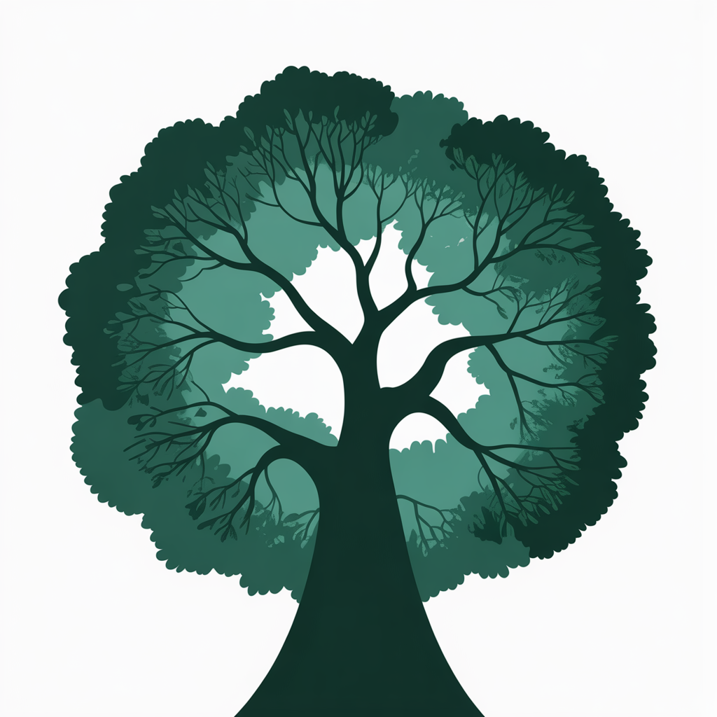 Flat vector illustration of a tree canopy from below