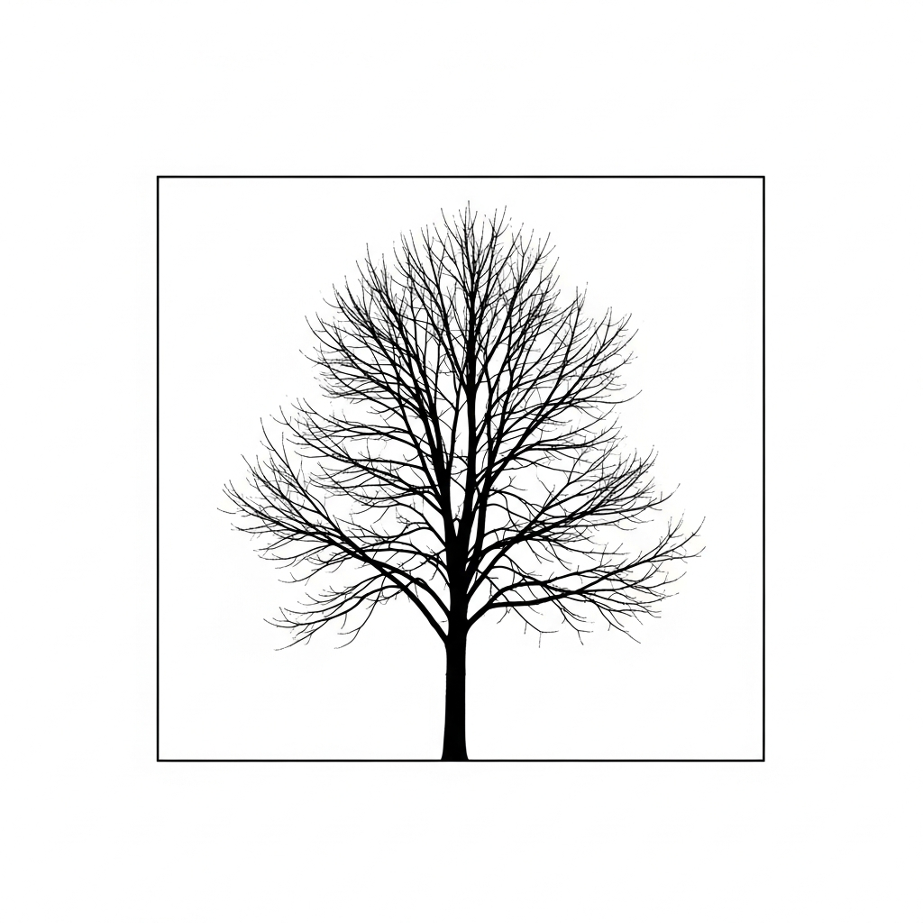Line art illustration of a bare winter tree