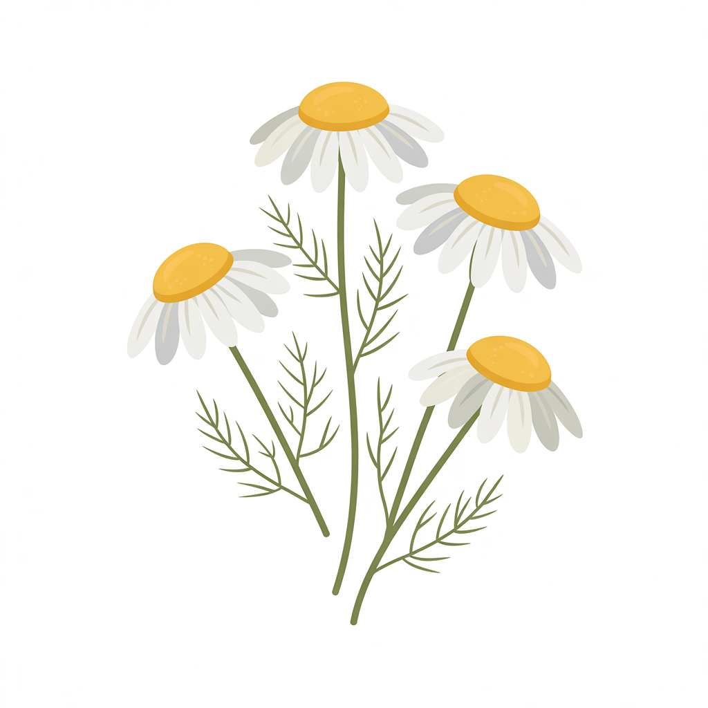 Flat vector illustration of chamomile sprigs