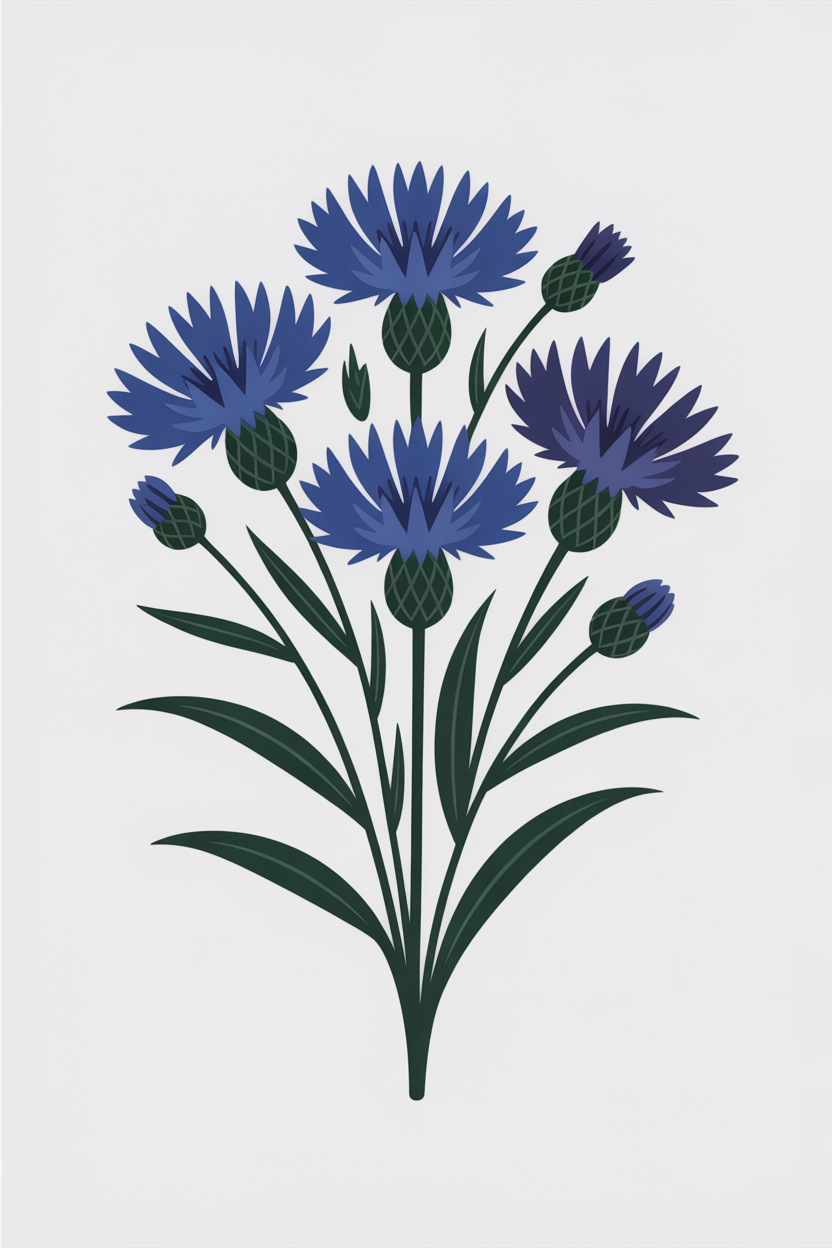 Flat vector illustration of a cornflower bouquet