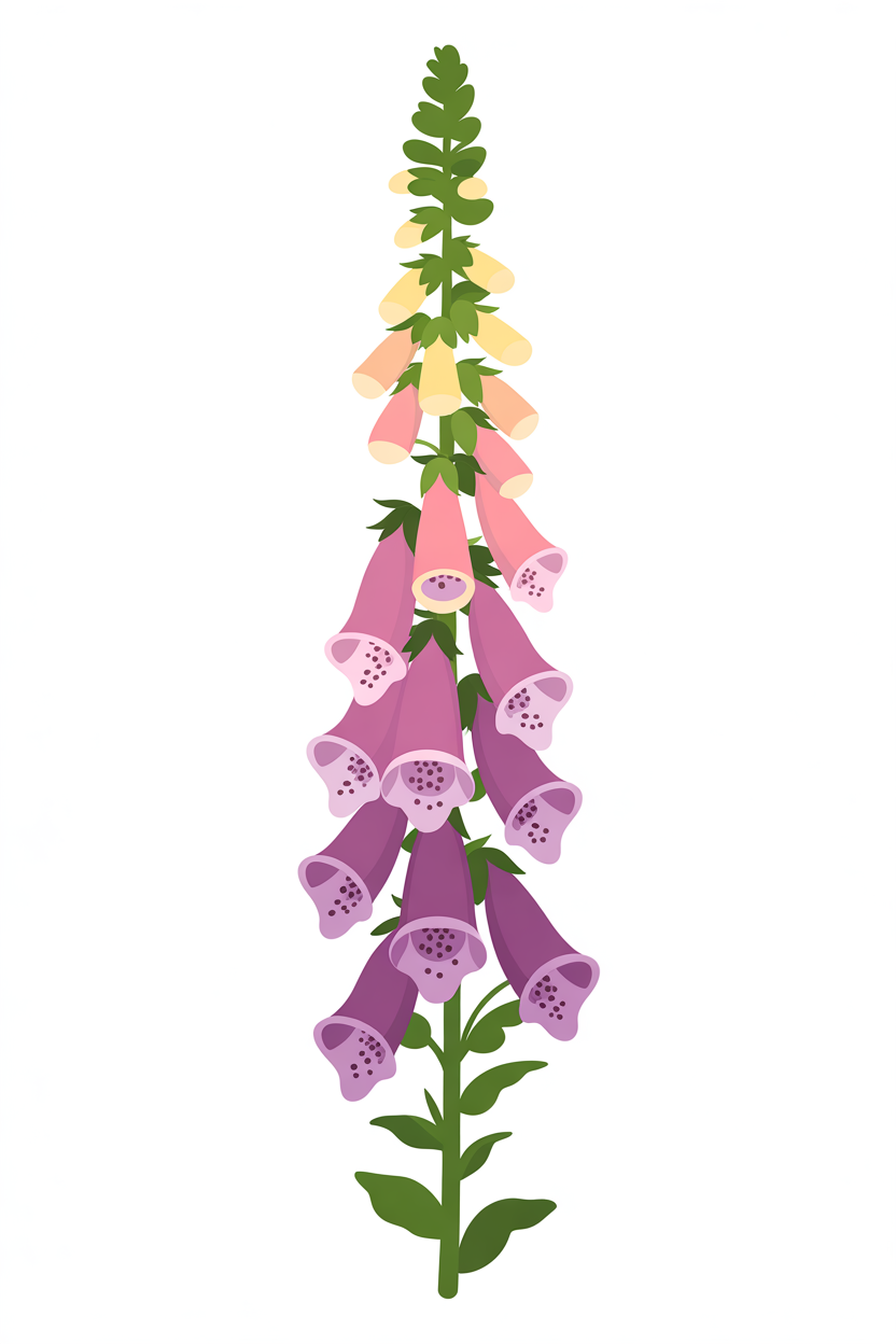 Flat vector illustration of foxglove flowers