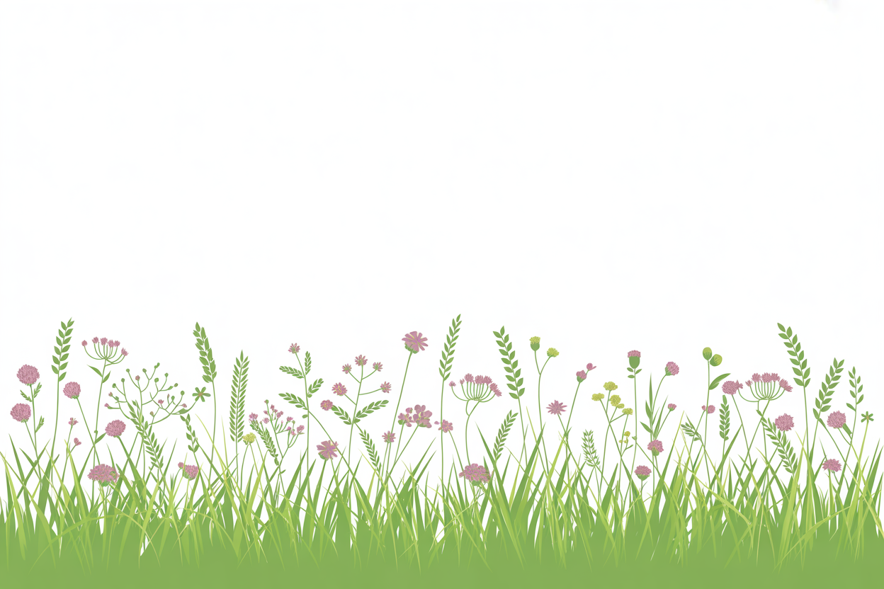 Flat vector illustration of meadow grasses and wildflowers