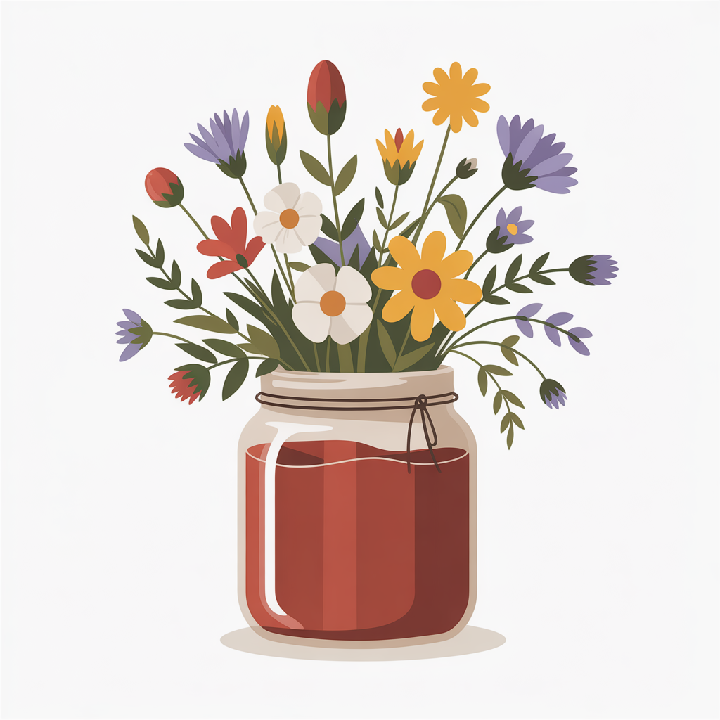 Flat vector illustration of wildflowers in a jam jar