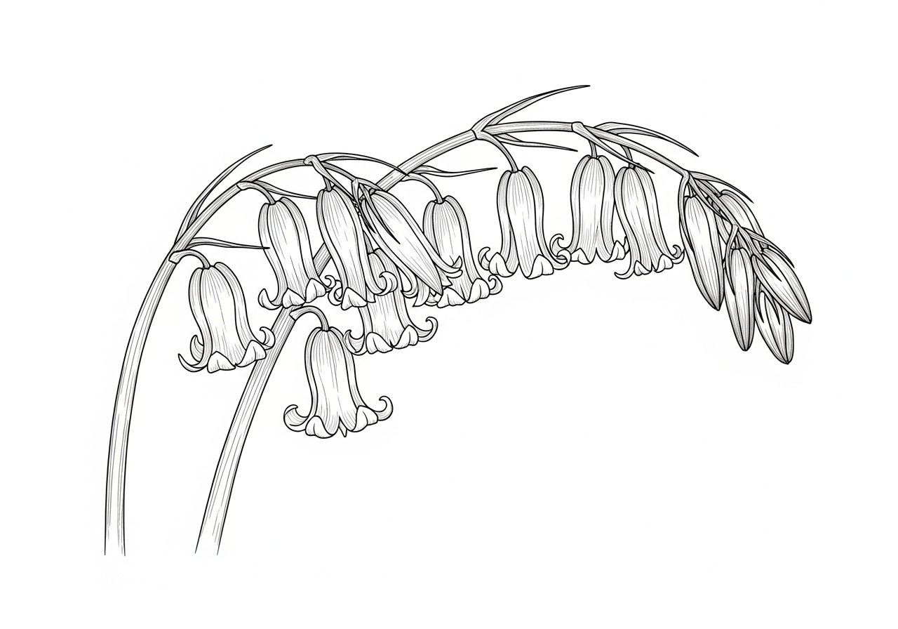 Line art illustration of bluebells