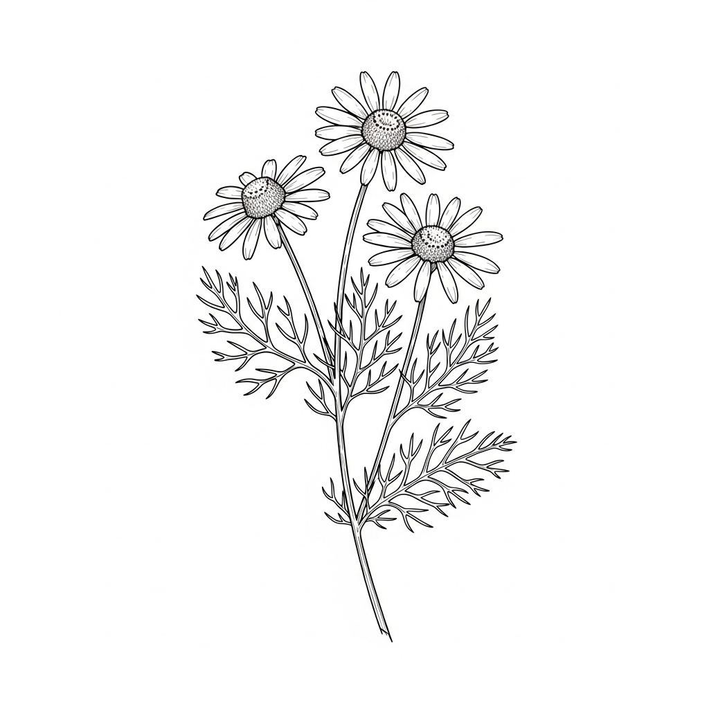 Line art illustration of chamomile