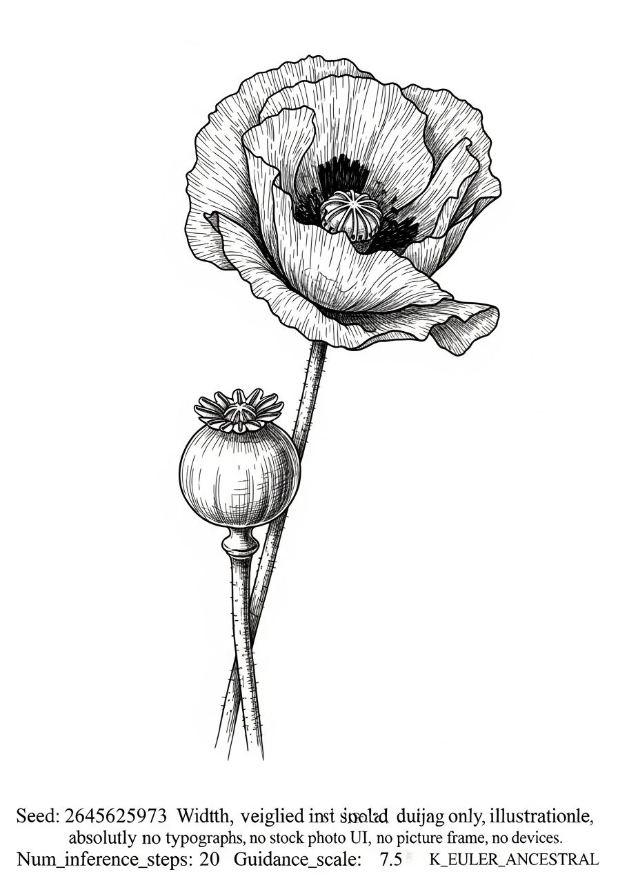 Line art illustration of a poppy