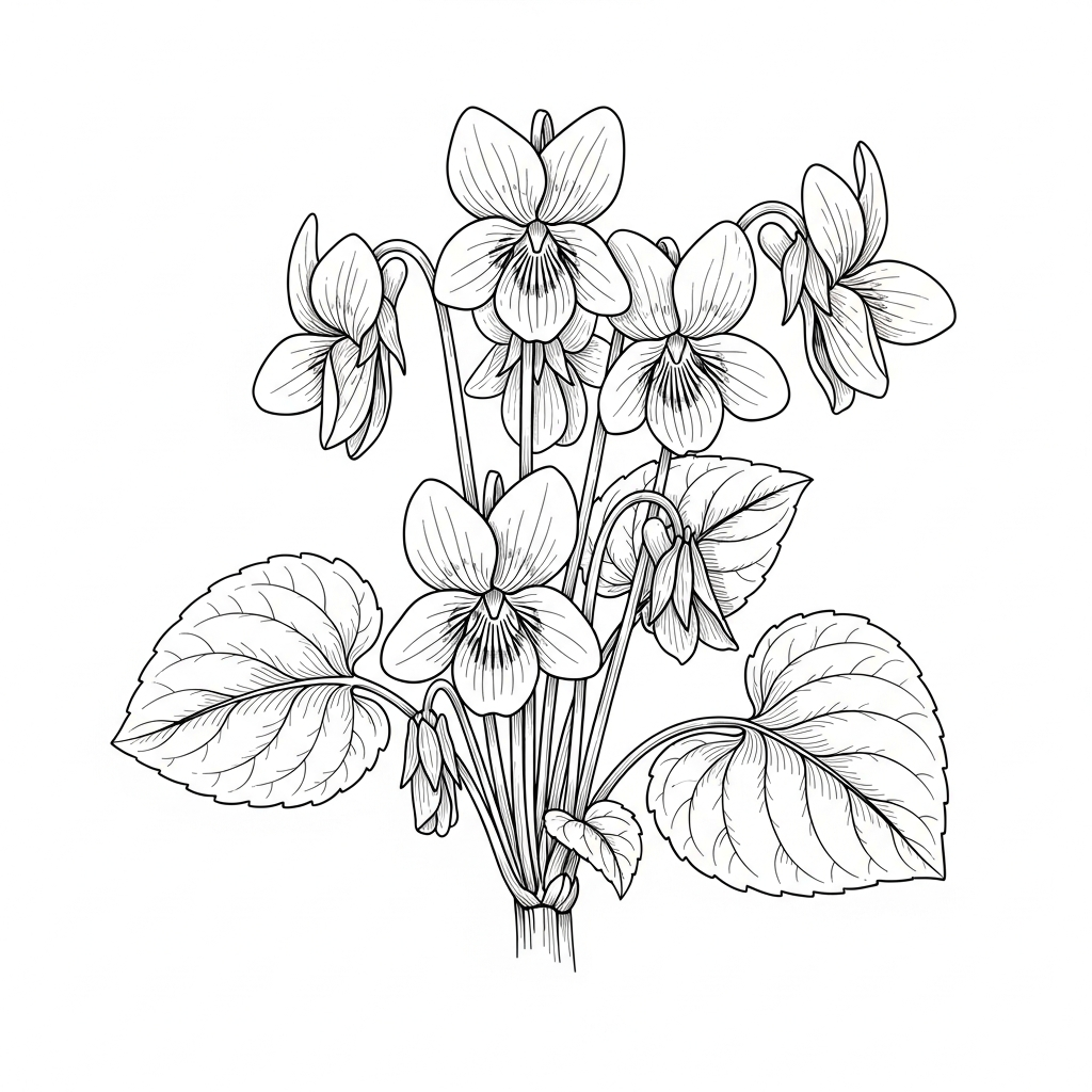 Line art illustration of wild violets