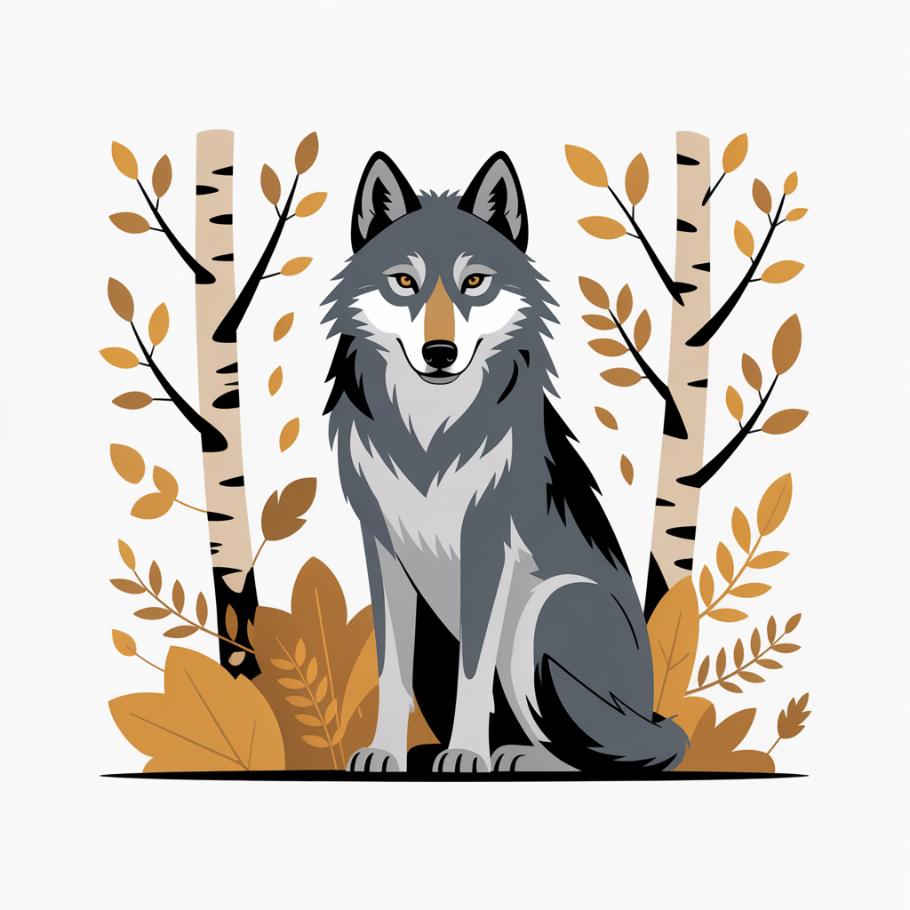 Flat vector illustration of a wolf in autumn