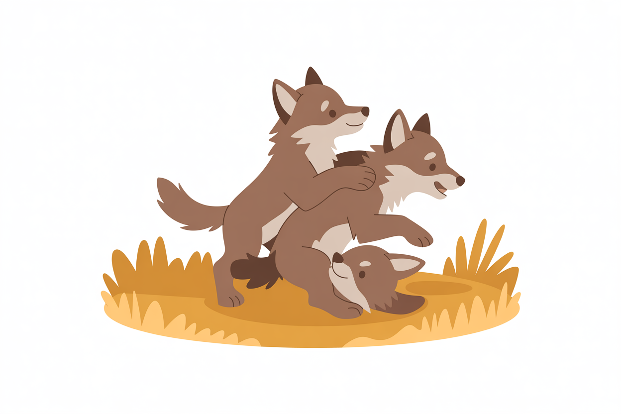 Flat vector illustration of wolf cubs playing