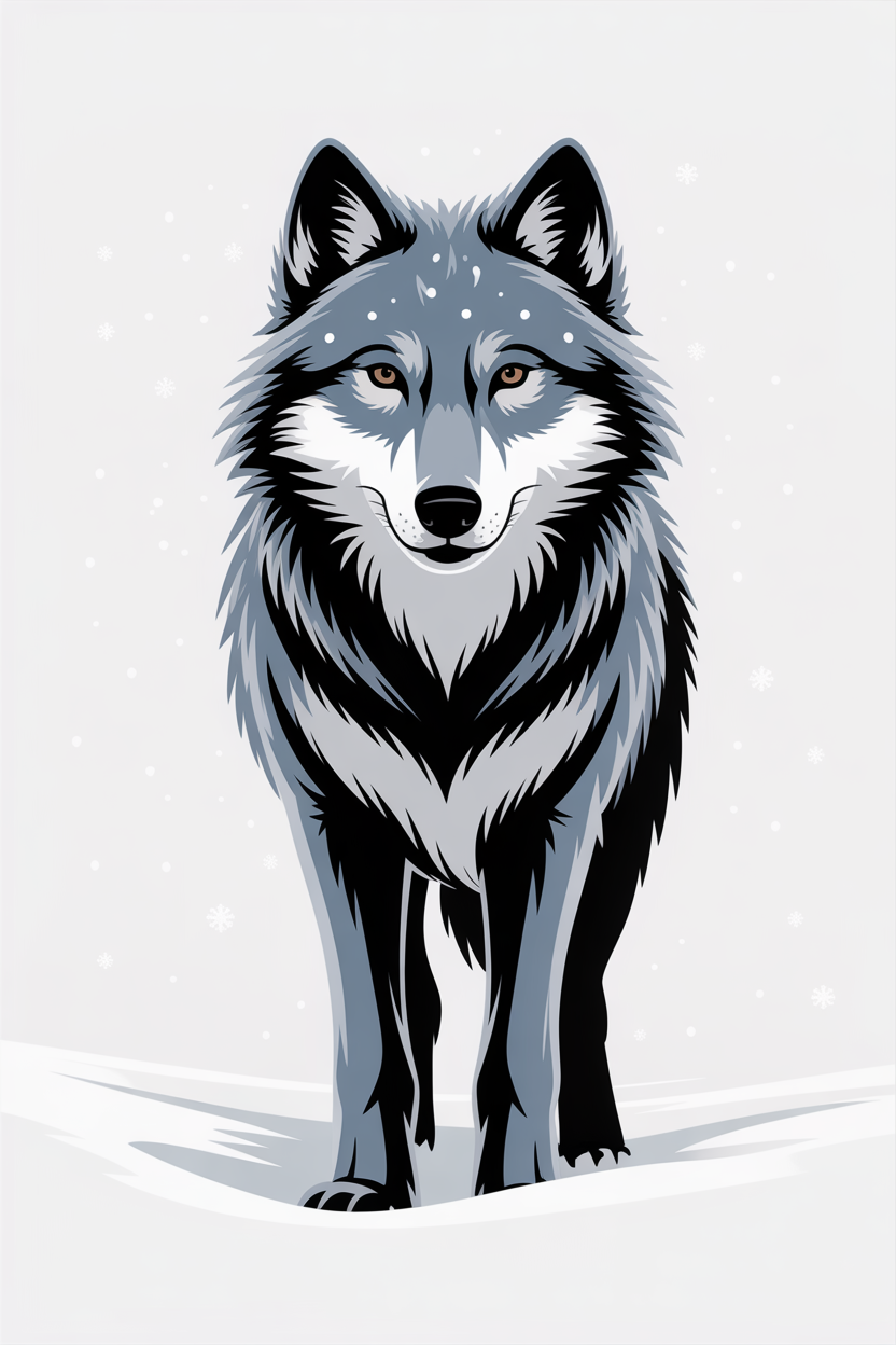 Flat vector illustration of a wolf in snow