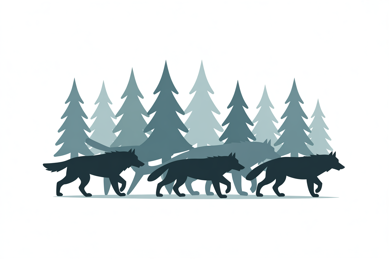 Flat vector illustration of a wolf pack